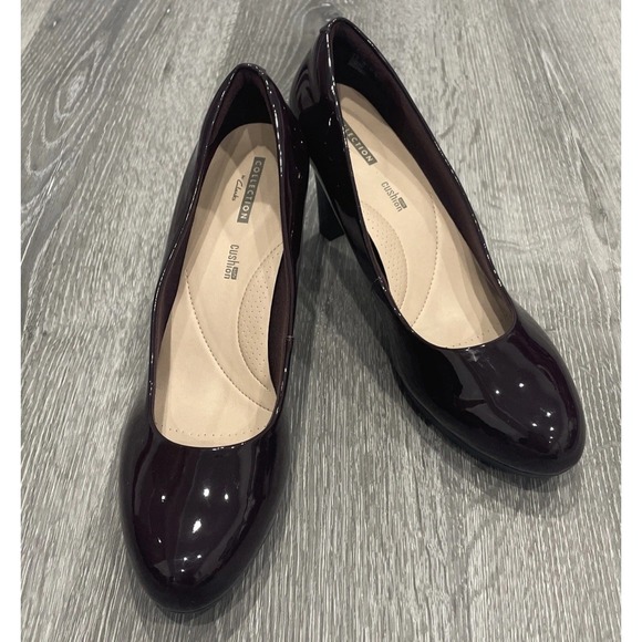 Clarks‎ Adriel Viola Pump Patent Dress Shoe High Heel Burgundy Plum Women's 9.5 - Picture 2 of 10